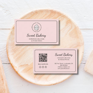 Modern Bakkerij Logo QR Code Roze Visitekaartje