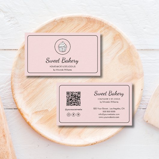 Modern Bakkerij Logo QR Code Roze Visitekaartje