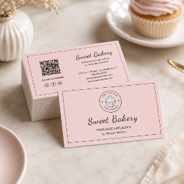 Modern Bakkerij Logo QR Social Media Icons Roze Visitekaartje