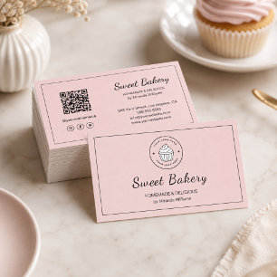 Modern Bakkerij Logo QR Social Media Icons Roze Visitekaartje