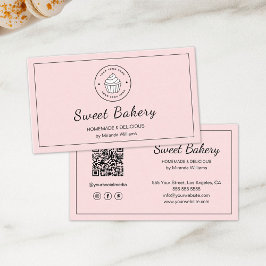Modern Bakkerij Logo QR Sociale Media Iconen Roze Visitekaartje