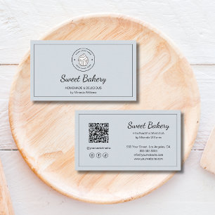 Modern Bakkerij Logo QR Sociale Media Stofblauw Visitekaartje