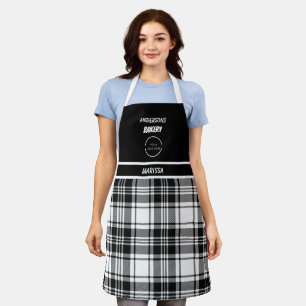 Modern Bakkerij logo Zwart & Wit Plaid Naam Schort