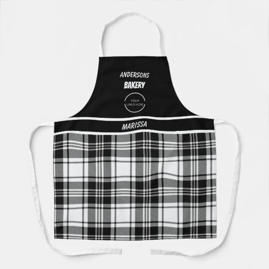 Modern Bakkerij logo Zwart & Wit Plaid Naam Schort (Voorkant)