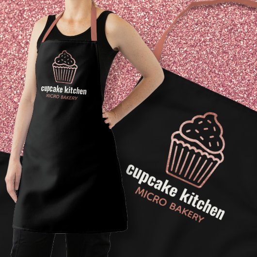 Modern Bakkerij Naam roos Gouden Glitter Cupcake P Schort