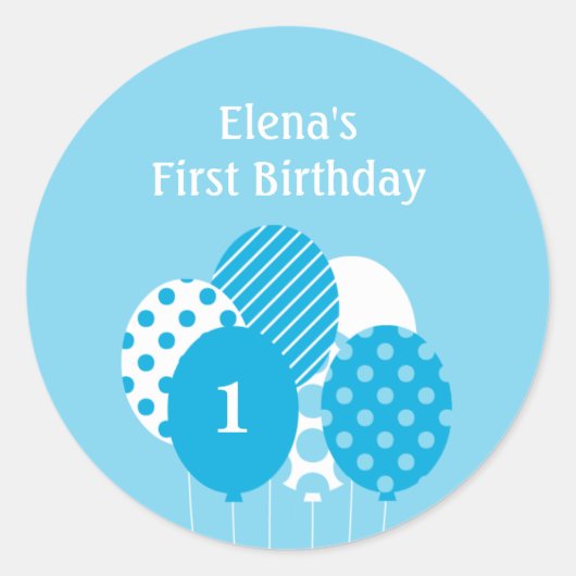 Modern Balloons Gift Label of Favor Sticker - Blau (Voorkant)
