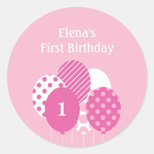 Modern Balloons Gift Label of Favor Sticker - Roze (Voorkant)