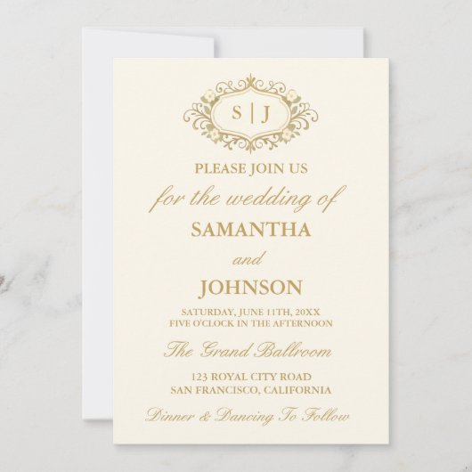 Modern Ballroom Monogram Vintage Ivory Wedding Kaart (Voorkant)
