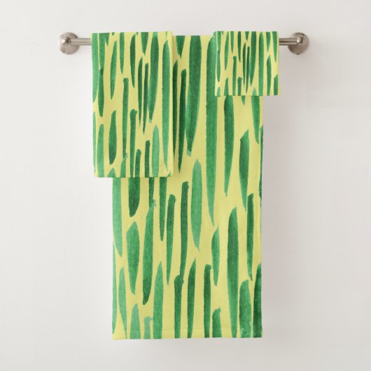 Modern Bamboo Pattern Tiki Vibe Green Bad Handdoek (Insitu)