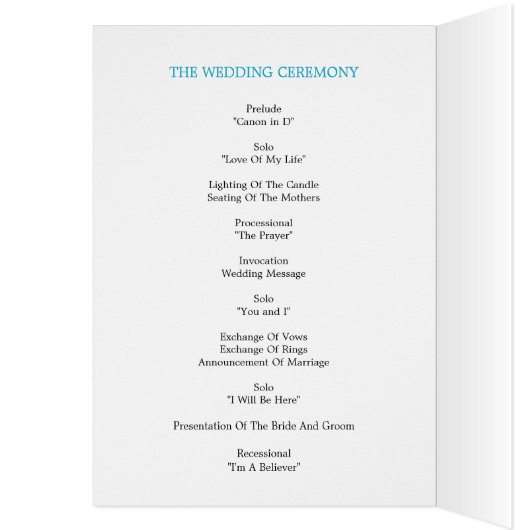 Modern Band Wedding Program Card (Turquoise) (Binnen (Links))