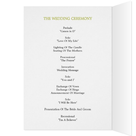 Modern Band Wedding Programme (Limoen) (Binnen (Links))