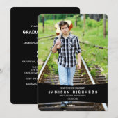 Modern Banner Afstudeerder Party Invitation / Zwar Kaart (Voorkant / Achterkant)