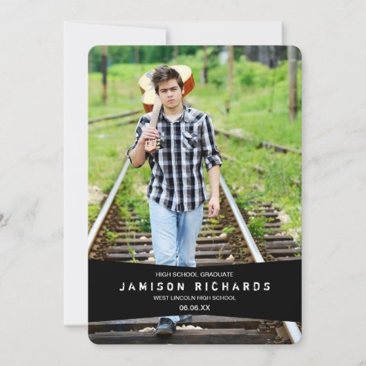 Modern Banner Afstudeerder Party Invitation / Zwar Kaart (Voorkant)