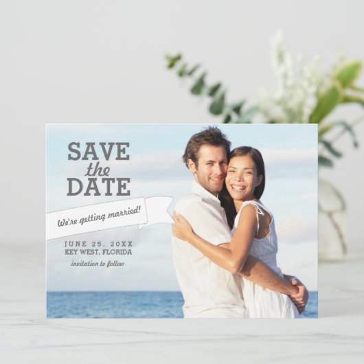 Modern Banner Save the Date Wedding Photo Card (Staand voorkant)