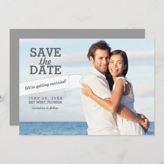 Modern Banner Save the Date Wedding Photo Card (Voorkant / Achterkant)