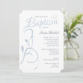 Modern Baptism Blue Invitation Kaart (Staand voorkant)