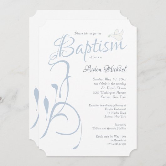 Modern Baptism Blue Invitation Kaart (Voorkant / Achterkant)