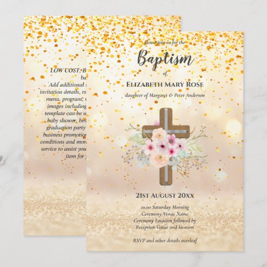 Modern BAPTISM Christening Bautizo INVITE FLORAL Kaart (Voorkant / Achterkant)
