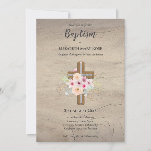 Modern BAPTISM Christening Bautizo INVITE FLORAL Kaart (Voorkant)