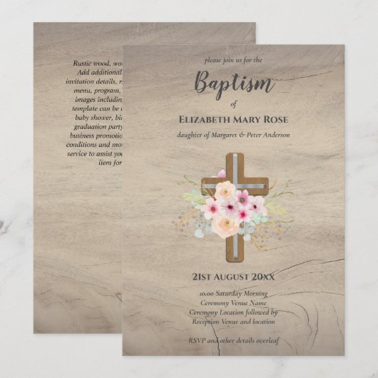 Modern BAPTISM Christening Bautizo INVITE FLORAL Kaart (Voorkant / Achterkant)