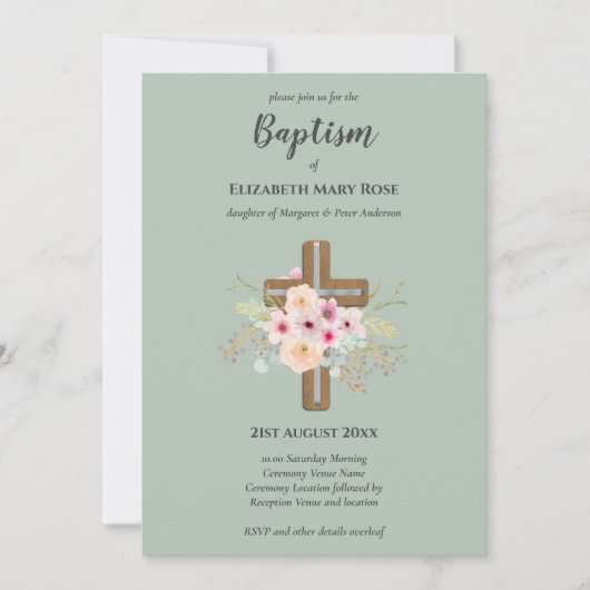Modern BAPTISM Christening Bautizo INVITE FLORAL Kaart (Voorkant)