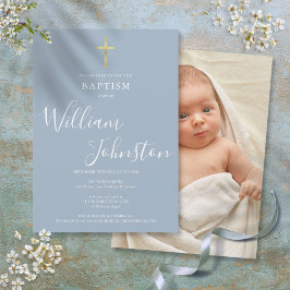Modern Baptism Christening Dusty Blue Foto Kaart