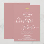 Modern Baptism Christening Dusty Rose Pink Kaart (Voorkant / Achterkant)
