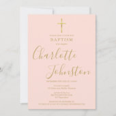Modern Baptism Christening Gold Blush Pink Foto Kaart (Voorkant)