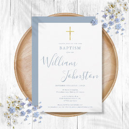 Modern Baptism Christening Gold Cross Dusty Blue Kaart