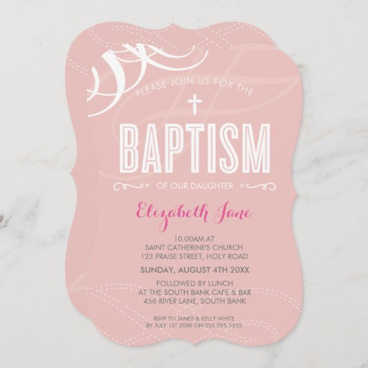 MODERN BAPTISM elegant design wit swirl roze Kaart (Voorkant / Achterkant)