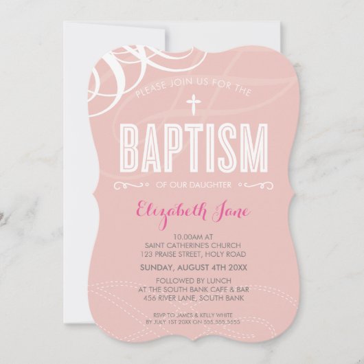 MODERN BAPTISM elegant design wit swirl roze Kaart (Voorkant)