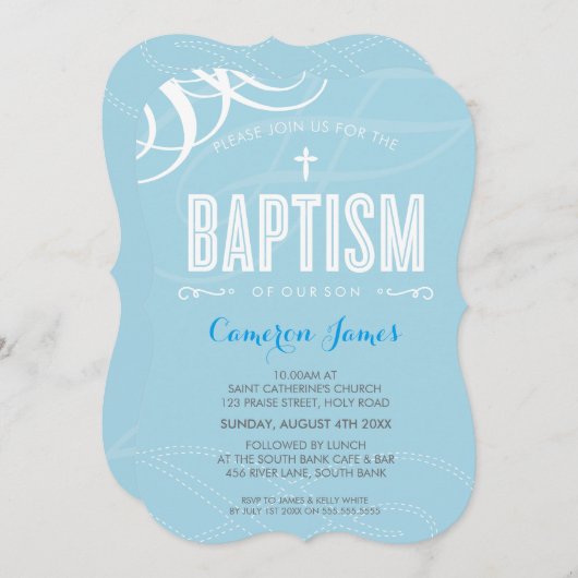 MODERN BAPTISM elegant design wit wervelblauw Kaart (Voorkant / Achterkant)