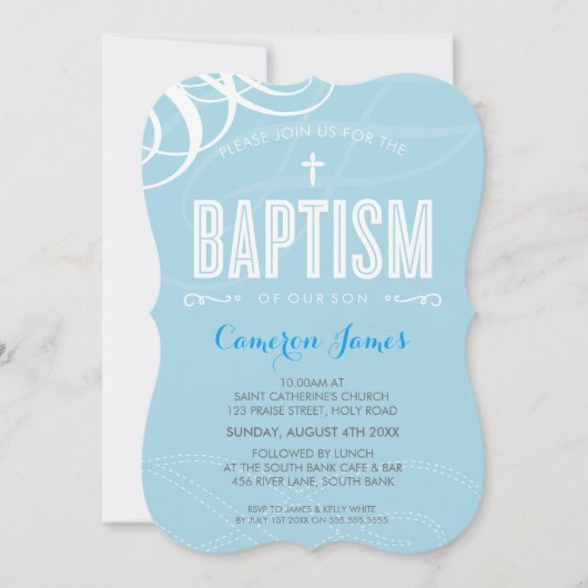 MODERN BAPTISM elegant design wit wervelblauw Kaart (Voorkant)