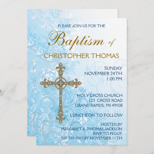 Modern Baptism Invitation Kaart (Voorkant / Achterkant)