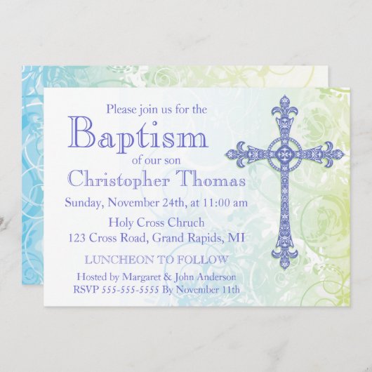 Modern Baptism Invitation Kaart (Voorkant / Achterkant)