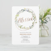 Modern, Baptism Invitation, Waterverf, Greenery Kaart (Staand voorkant)