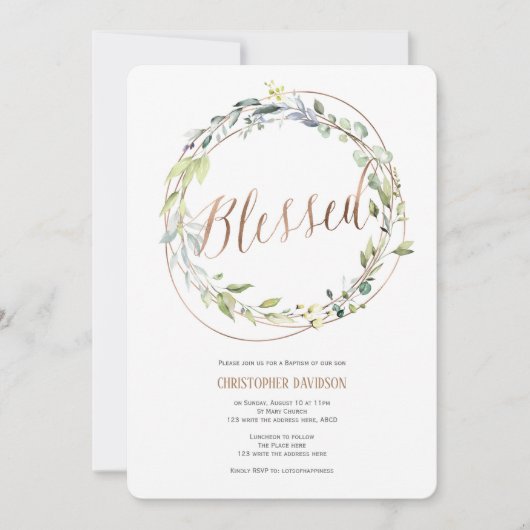 Modern, Baptism Invitation, Waterverf, Greenery Kaart (Voorkant)