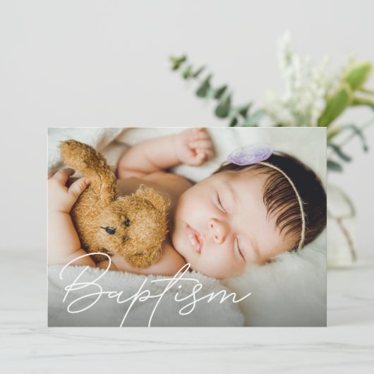 Modern Baptism Script Custom Photo Bedankkaart (Staand voorkant)