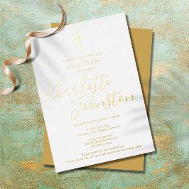 Modern Baptisme Christening Elegant Signature Gold Folie Uitnodiging