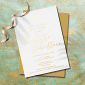 Modern Baptisme Christening Elegant Signature Gold Folie Uitnodiging