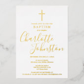 Modern Baptisme Christening Elegant Signature Gold Folie Uitnodiging (Voorkant)