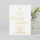 Modern Baptisme Christening Elegant Signature Gold Folie Uitnodiging (Staand Voorkant)