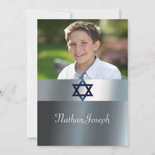 Modern, Bar Mitzvah, Aangepaste foto uitnodiging (Voorkant)