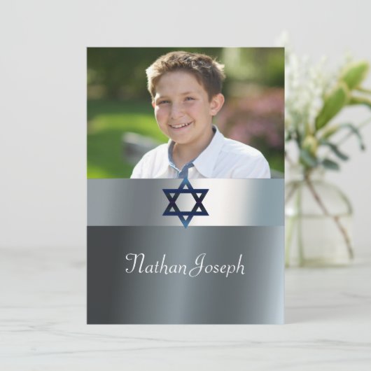 Modern, Bar Mitzvah, Aangepaste foto uitnodiging (Staand voorkant)
