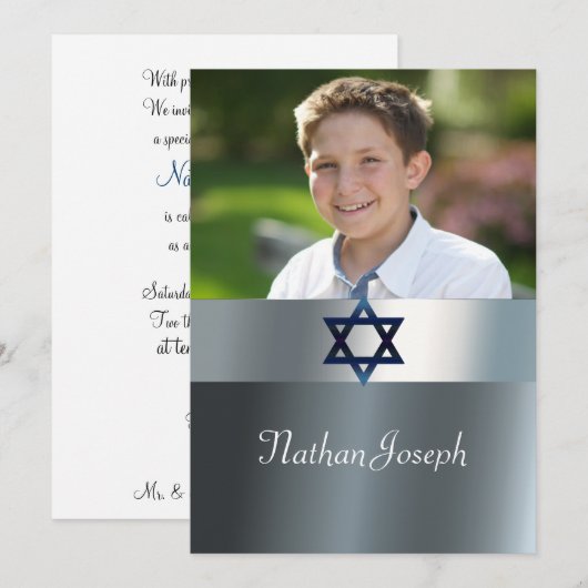 Modern, Bar Mitzvah, Aangepaste foto uitnodiging (Voorkant / Achterkant)