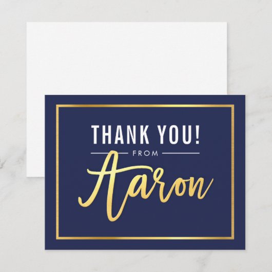 MODERN BAR MITZVAH bedankt gouden folie AARON mari (Voorkant / Achterkant)