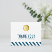 MODERN BAR MITZVAH bedankt gouden vlek wit blauw (Staand voorkant)