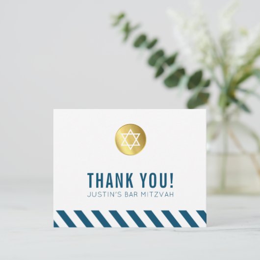 MODERN BAR MITZVAH bedankt gouden vlek wit blauw (Staand voorkant)