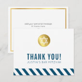 MODERN BAR MITZVAH bedankt gouden vlek wit blauw (Voorkant / Achterkant)
