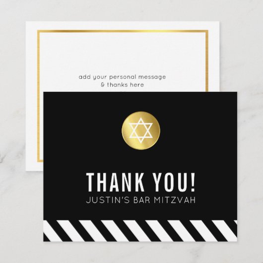 MODERN BAR MITZVAH bedankt gouden vlek zwart (Voorkant / Achterkant)